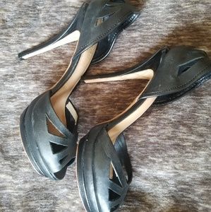 L.A.M.B. Black Leather Heels